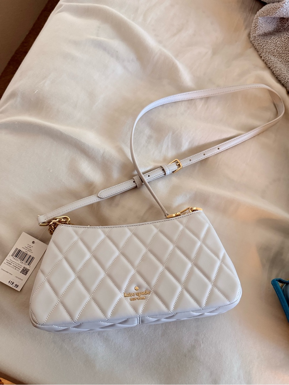 kate spade White Quilted Crossbody Bag with Gold Hardware